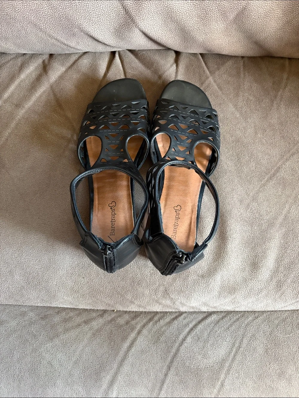 BareTraps Black Laser-Cut Ankle Strap Sandals
